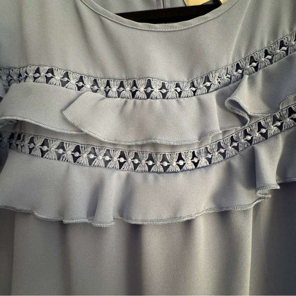 LOFT Light Blue Ruffle Blouse - Picture 3 of 5